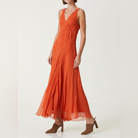 strapless open back dress Orange Floral Pleated Satin Maternity Maxi Dress  PinkBlush